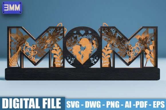 4 Mom Nana Layered Shadow Box SVG for Laser Cutting & Stand Displays