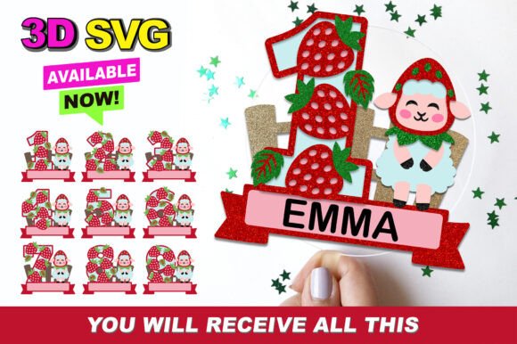 Baby Sheep Strawberry Numbers Topper: A 3D SVG for Birthday-Themed Content Design