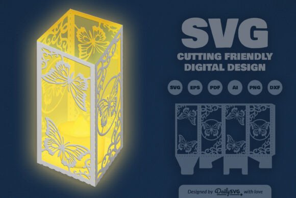 Butterfly Lantern Paper Cut SVG: A Delicate 3D SVG for Shadow Box Designs