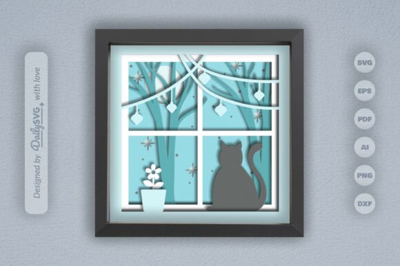 Christmas Night & Cat on Window 3D SVG: A Festive Design for Bloggers and Publishers