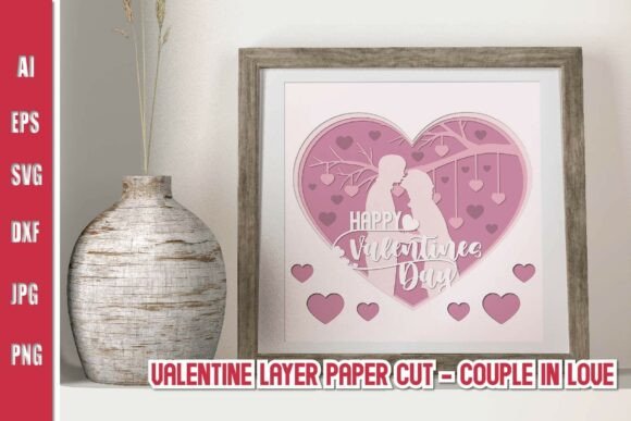 Couple in Love Heart Layered Valentine Shadow Box