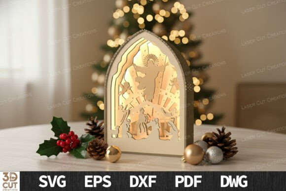 Crucifixion Lantern Layered SVG: A Laser-Cut Christmas Design for Warm Holiday Branding