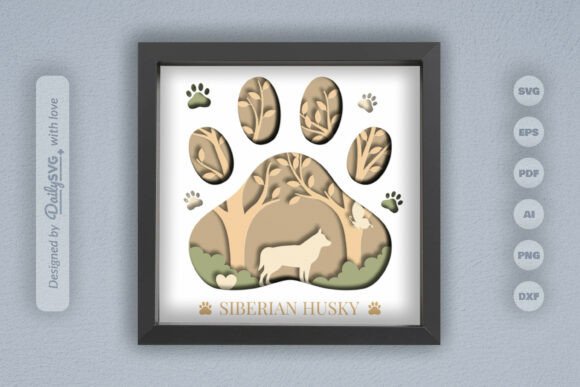 Dog Breed Layered Papercut-Siberian Husk: A 3D SVG for Dynamic Dog-Themed Branding