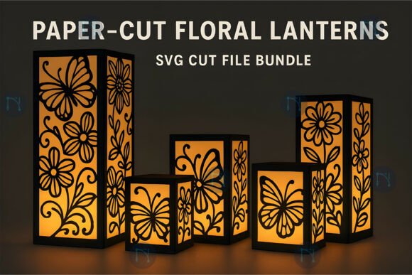 Floral Lanterns 3D SVG Bundle: Enchanting Paper Sculptures for Brand Projects
