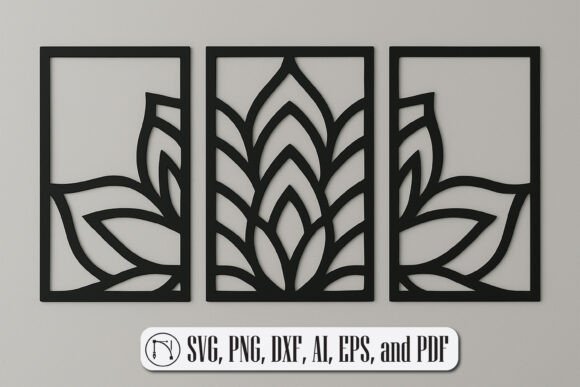 Geometric Lotus Triptych Wall Art SVG – Modern 3D SVG for Home Décor Sellers