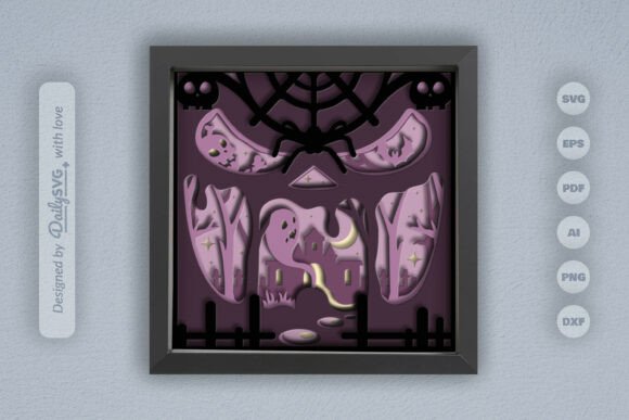 Halloween Scene in Scary Face Layered 3D SVG for Shadow Boxes