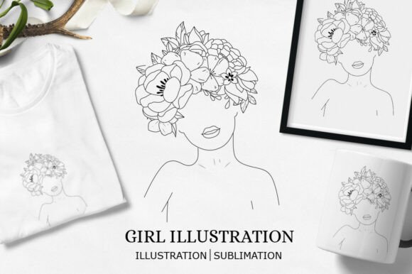 Illustration Woman with Flowers: A 3D SVG Design for Soft, Feminine Branding in Shadow Boxes