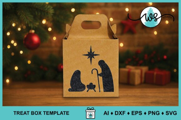 Nativity Gift Box Treat Holder Template: A 3D SVG Christmas Design for Holiday Branding
