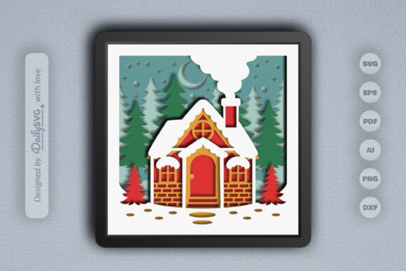 Snowy Christmas Cabin Layered Papercut β A 3D SVG Winter Design with Dimensional Appeal