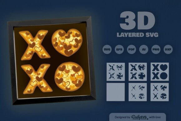 Xoxo Valentine Heart Layered Papercut 3D SVG for Valentine's Day Crafting